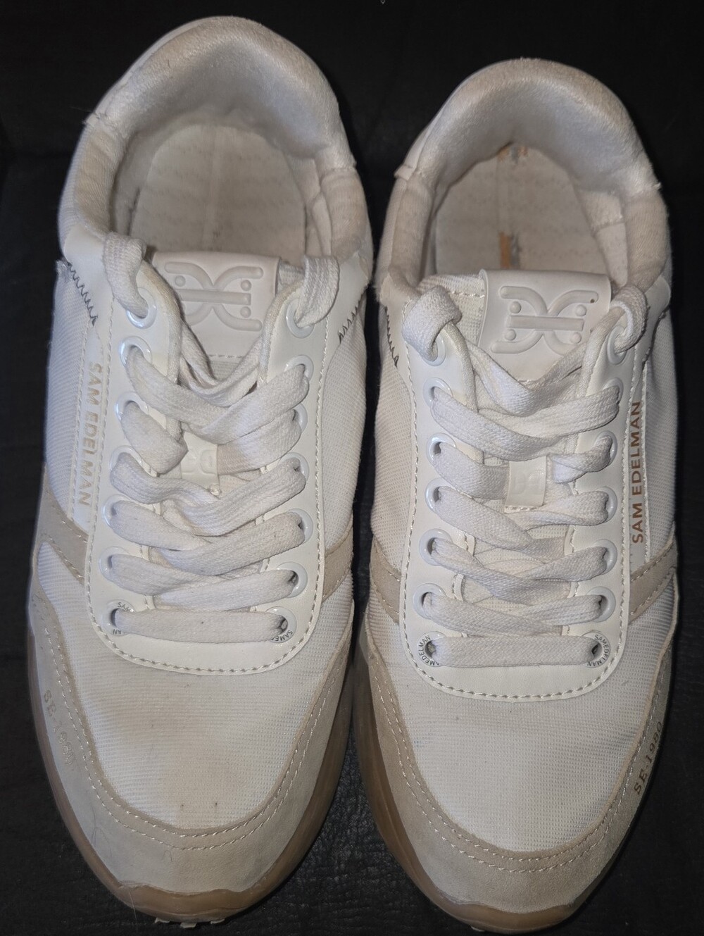 GUC Women's Sam Edelman White and Tan "Layla" Platform Sneakers Size 7